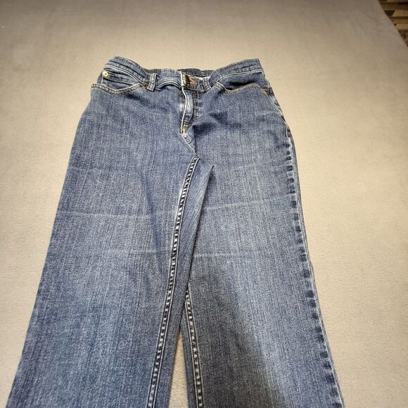 Duluth Trading Jeans Womens 8 Blue Straight Leg Distressed Denim - Picture 2 of 9